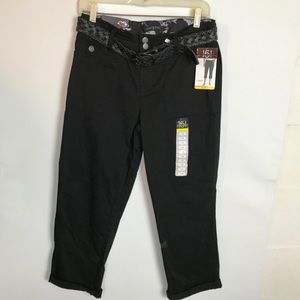 ONE5ONE Women’s Black Capris Pant w/ Braided Belt & Back Pocket Button Closure 8